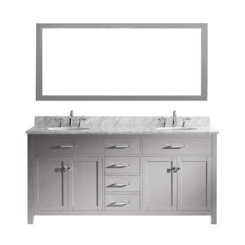 Caroline 72" Double Bathroom Vanity in Cashmere Grey with Marble Top and Round Sink with Mirror