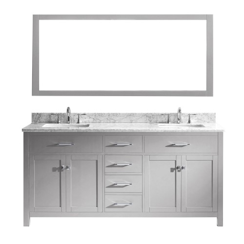 Caroline 72" Double Bathroom Vanity in Cashmere Grey with Marble Top and Square Sink with Mirror