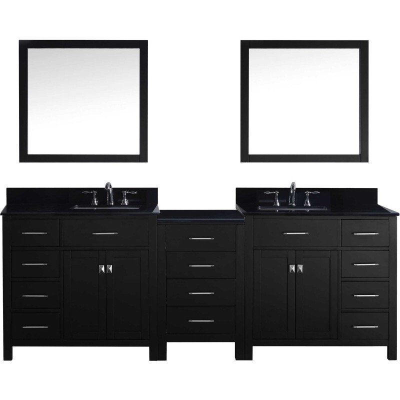 Caroline Parkway 93" Double Bathroom Vanity in Espresso with Black Galaxy Granite Top and Square Sink with Mirrors