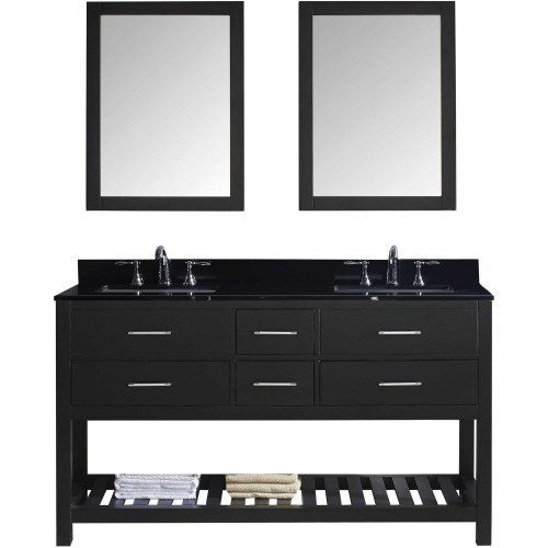 Caroline Estate 60" Double Bathroom Vanity in Espresso with Black Galaxy Granite Top and Square Sink with Mirrors