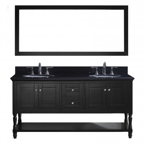 Julianna 72" Double Bathroom Vanity in Espresso with Black Galaxy Granite Top and Round Sink with Mirror