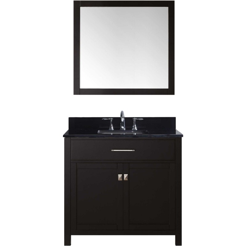 Caroline 36" Single Bathroom Vanity in Espresso with Black Galaxy Granite Top and Square Sink with Mirror