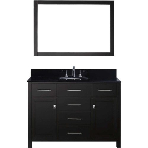 Caroline 48" Single Bathroom Vanity in Espresso with Black Galaxy Granite Top and Round Sink with Mirror