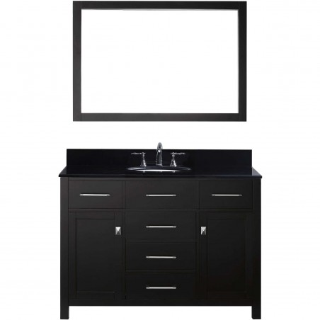 Caroline 48" Single Bathroom Vanity in Espresso with Black Galaxy Granite Top and Round Sink with Mirror