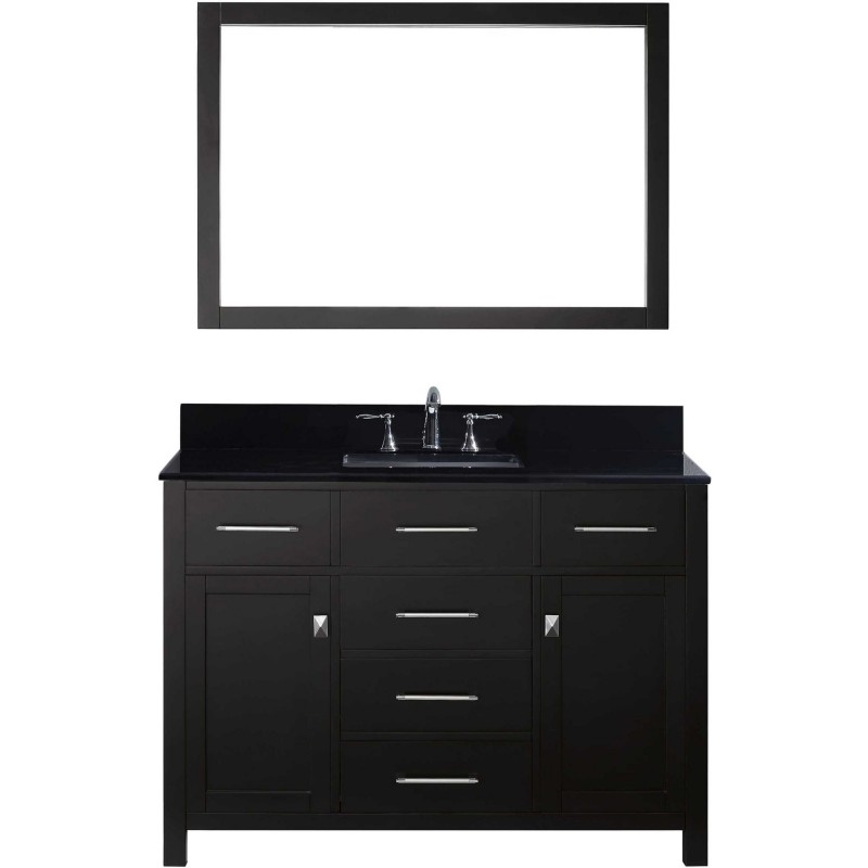 Caroline 48" Single Bathroom Vanity in Espresso with Black Galaxy Granite Top and Square Sink with Mirror