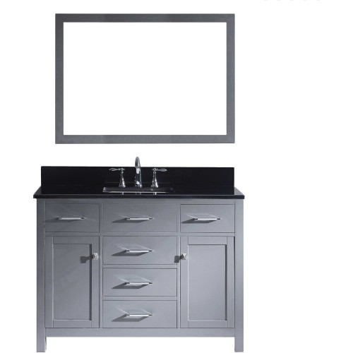Caroline 48" Single Bathroom Vanity in Grey with Black Galaxy Granite Top and Square Sink with Mirror