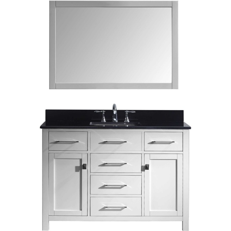 Caroline 48" Single Bathroom Vanity in White with Black Galaxy Granite Top and Square Sink with Mirror