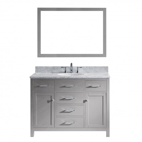 Caroline 48" Single Bathroom Vanity in Cashmere Grey with Marble Top and Round Sink with Mirror