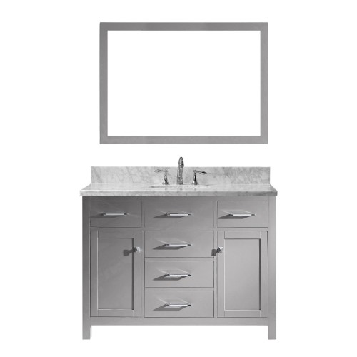Caroline 48" Single Bathroom Vanity in Cashmere Grey with Marble Top and Square Sink with Mirror