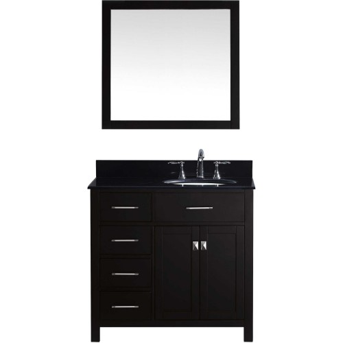 Caroline Parkway 36" Single Bathroom Vanity in Espresso with Black Galaxy Granite Top and Round Sink with Mirror