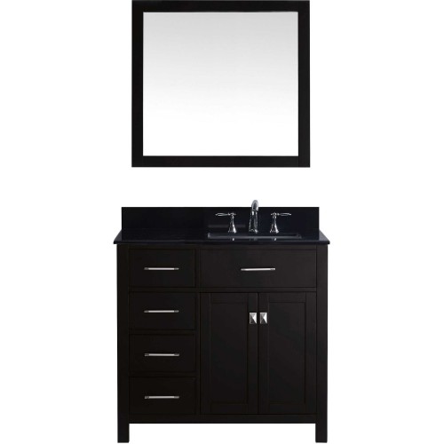 Caroline Parkway 36" Single Bathroom Vanity in Espresso with Black Galaxy Granite Top and Square Sink with Mirror