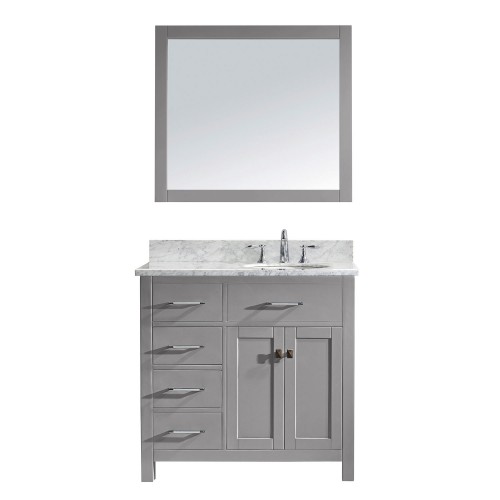 Caroline Parkway 36" Single Bathroom Vanity in Cashmere Grey with Marble Top and Round Sink with Mirror