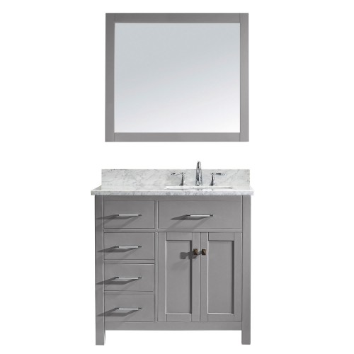 Caroline Parkway 36" Single Bathroom Vanity in Cashmere Grey with Marble Top and Square Sink with Mirror
