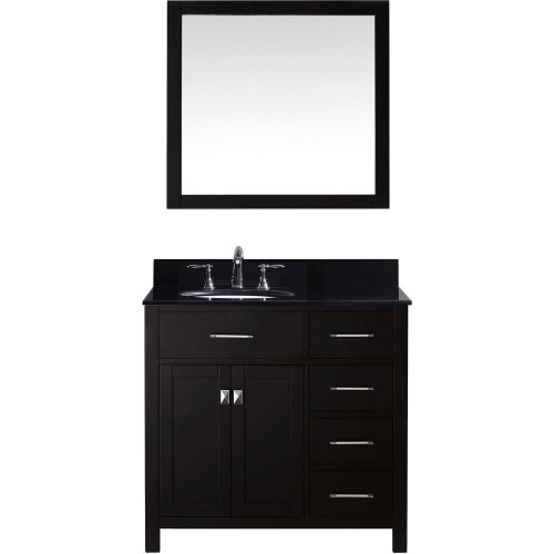 Caroline Parkway 36" Single Bathroom Vanity in Espresso with Black Galaxy Granite Top and Round Sink with Mirror