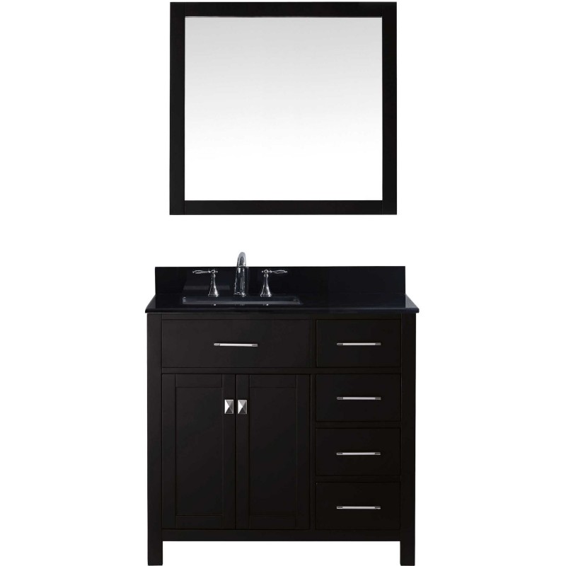 Caroline Parkway 36" Single Bathroom Vanity in Espresso with Black Galaxy Granite Top and Square Sink with Mirror