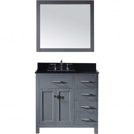 Caroline Parkway 36" Single Bathroom Vanity in Grey with Black Galaxy Granite Top and Square Sink with Mirror