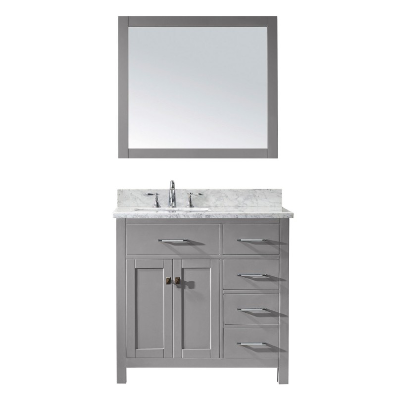 Caroline Parkway 36" Single Bathroom Vanity in Cashmere Grey with Marble Top and Square Sink with Mirror