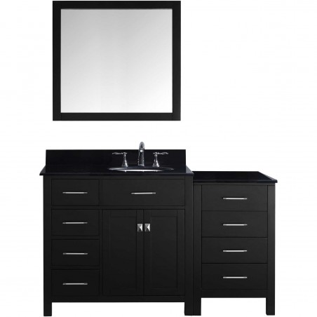 Caroline Parkway 57" Single Bathroom Vanity in Espresso with Black Galaxy Granite Top and Round Sink with Mirror