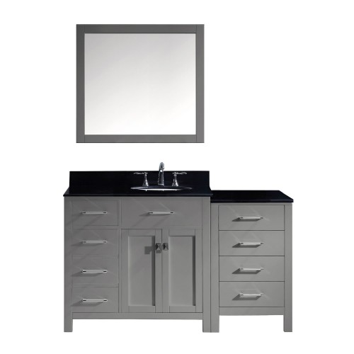 Caroline Parkway 57" Single Bathroom Vanity in Grey with Black Galaxy Granite Top and Round Sink with Mirror