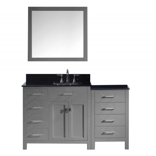 Caroline Parkway 57" Single Bathroom Vanity in Grey with Black Galaxy Granite Top and Square Sink with Mirror