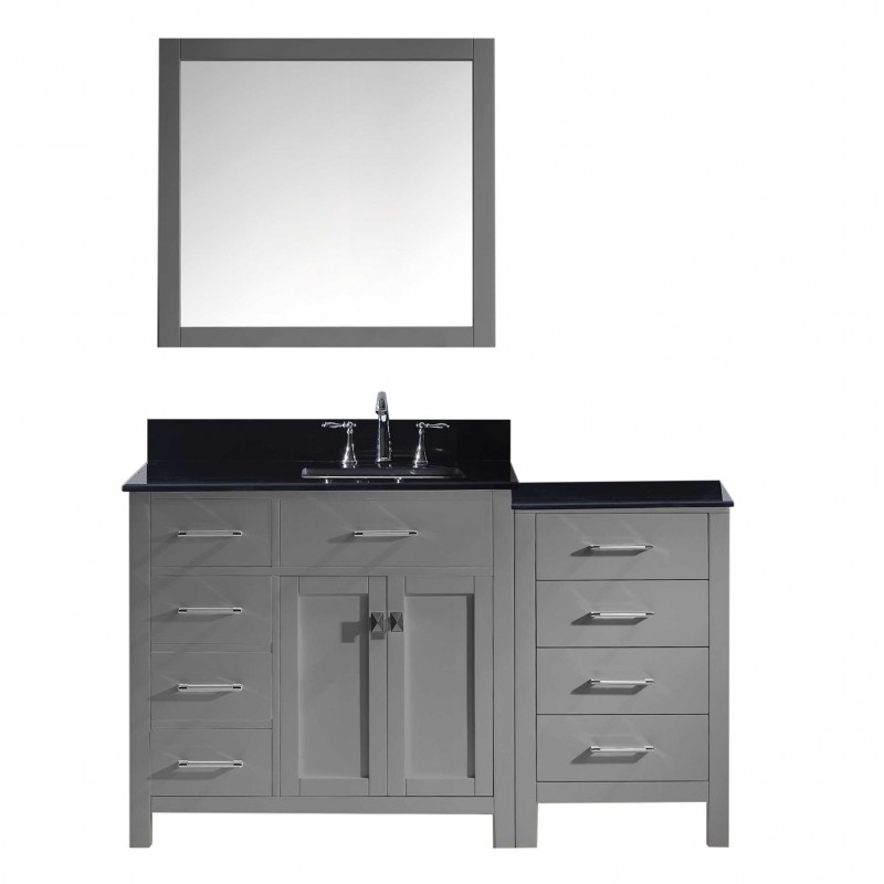 Caroline Parkway 57" Single Bathroom Vanity in Grey with Black Galaxy Granite Top and Square Sink with Mirror