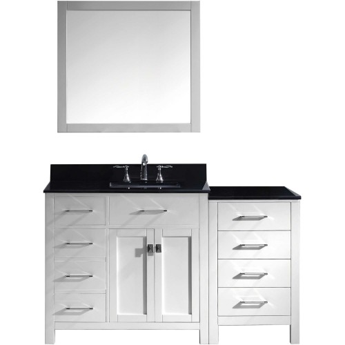 Caroline Parkway 57" Single Bathroom Vanity in White with Black Galaxy Granite Top and Square Sink with Mirror