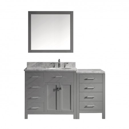 Caroline Parkway 57" Single Bathroom Vanity in Grey with Marble Top and Round Sink with Mirror