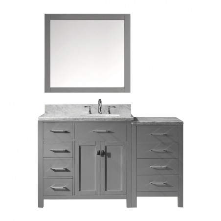 Caroline Parkway 57" Single Bathroom Vanity in Grey with Marble Top and Square Sink with Mirror
