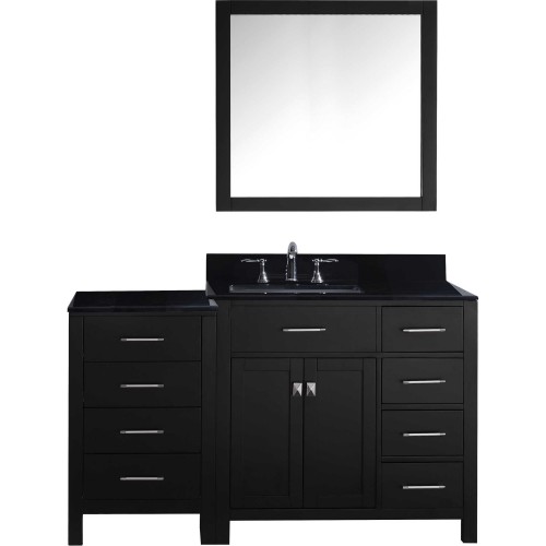 Caroline Parkway 57" Single Bathroom Vanity in Espresso with Black Galaxy Granite Top and Square Sink with Mirror