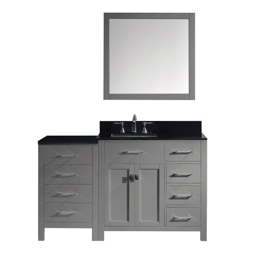Caroline Parkway 57" Single Bathroom Vanity in Grey with Black Galaxy Granite Top and Square Sink with Mirror