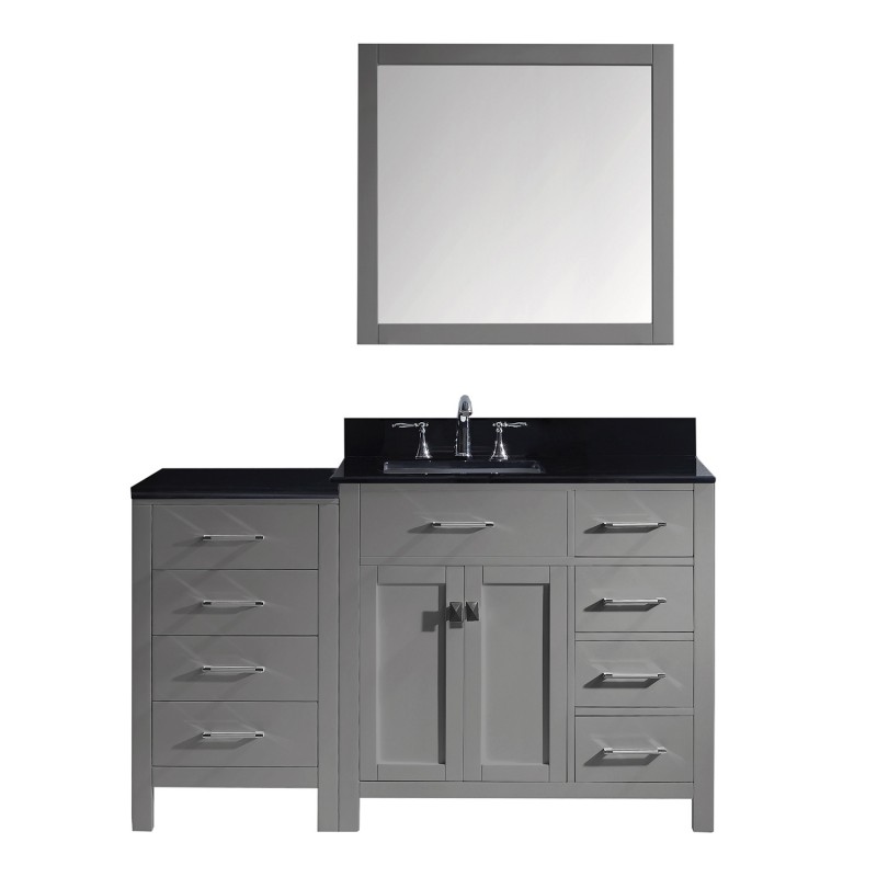 Caroline Parkway 57" Single Bathroom Vanity in Grey with Black Galaxy Granite Top and Square Sink with Mirror