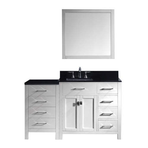 Caroline Parkway 57" Single Bathroom Vanity in White with Black Galaxy Granite Top and Square Sink with Mirror