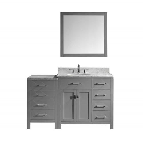 Caroline Parkway 57" Single Bathroom Vanity in Grey with Marble Top and Round Sink with Mirror