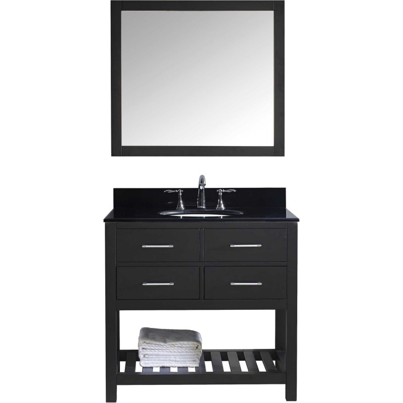 Caroline Estate 36" Single Bathroom Vanity in Espresso with Black Galaxy Granite Top and Round Sink with Mirror