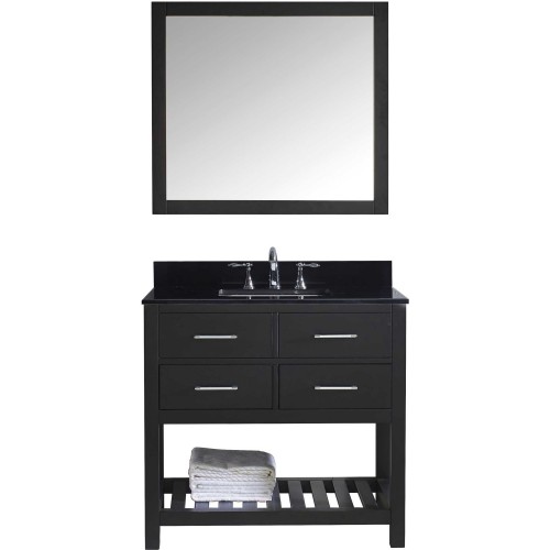 Caroline Estate 36" Single Bathroom Vanity in Espresso with Black Galaxy Granite Top and Square Sink with Mirror