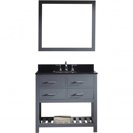 Caroline Estate 36" Single Bathroom Vanity in Grey with Black Galaxy Granite Top and Square Sink with Mirror