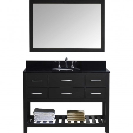 Caroline Estate 48" Single Bathroom Vanity in Espresso with Black Galaxy Granite Top and Round Sink with Mirror