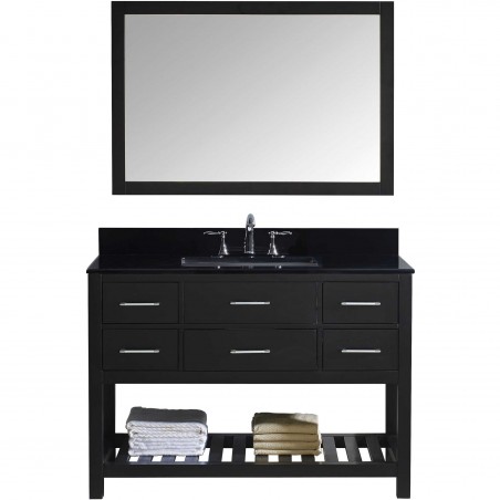 Caroline Estate 48" Single Bathroom Vanity in Espresso with Black Galaxy Granite Top and Square Sink with Mirror