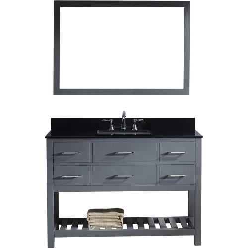 Caroline Estate 48" Single Bathroom Vanity in Grey with Black Galaxy Granite Top and Square Sink with Mirror