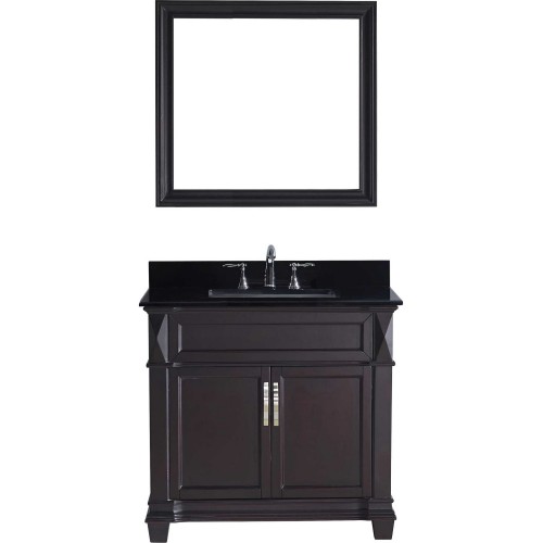 Victoria 36" Single Bathroom Vanity in Espresso with Black Galaxy Granite Top and Square Sink with Mirror