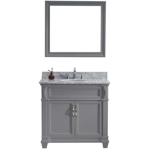 Victoria 36" Single Bathroom Vanity in Grey with Marble Top and Round Sink with Mirror