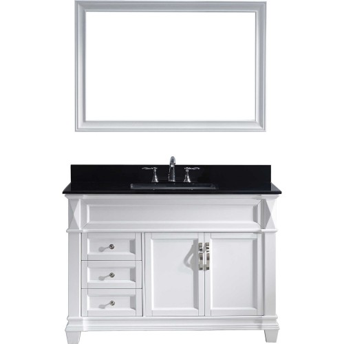 Victoria 48" Single Bathroom Vanity in White with Black Galaxy Granite Top and Square Sink with Mirror