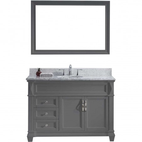 Victoria 48" Single Bathroom Vanity in Grey with Marble Top and Round Sink with Mirror