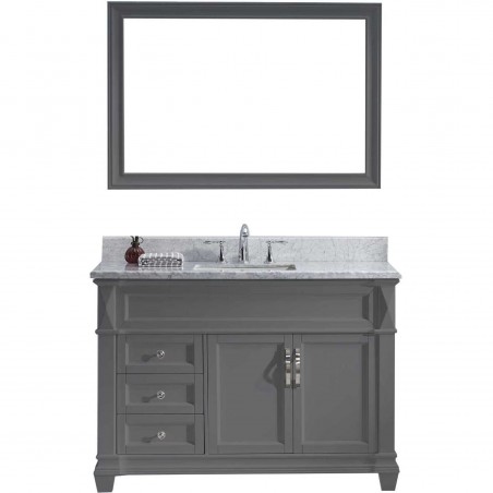 Victoria 48" Single Bathroom Vanity in Grey with Marble Top and Square Sink with Mirror