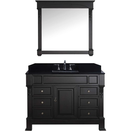 Huntshire Manor 48" Single Bathroom Vanity in Dark Walnut with Black Galaxy Granite Top and Square Sink with Mirror