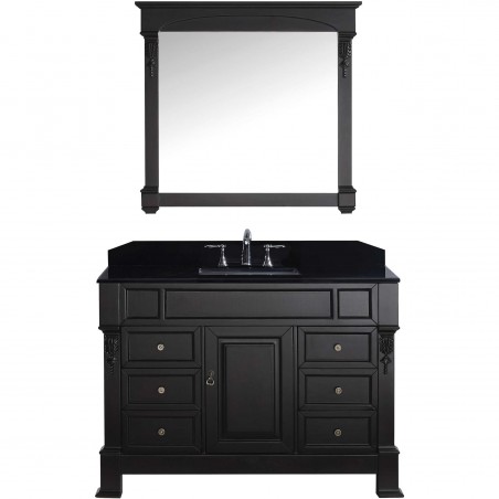 Huntshire Manor 48" Single Bathroom Vanity in Dark Walnut with Black Galaxy Granite Top and Square Sink with Mirror