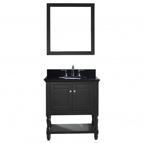 Julianna 32" Single Bathroom Vanity in Espresso with Black Galaxy Granite Top and Round Sink with Mirror