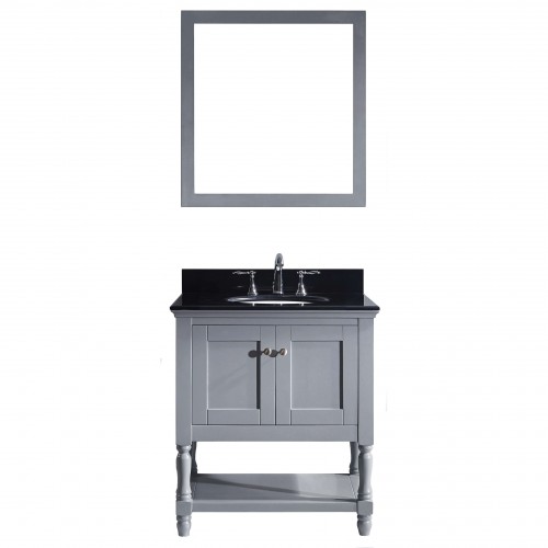 Julianna 32" Single Bathroom Vanity in Grey with Black Galaxy Granite Top and Round Sink with Mirror