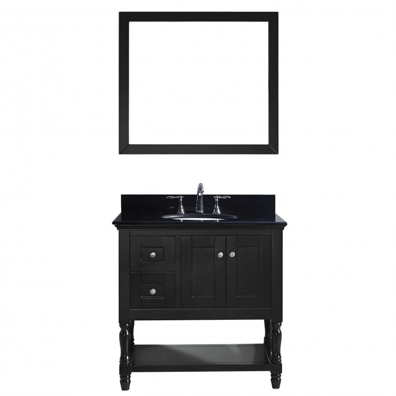 Julianna 36" Single Bathroom Vanity in Espresso with Black Galaxy Granite Top and Round Sink with Mirror