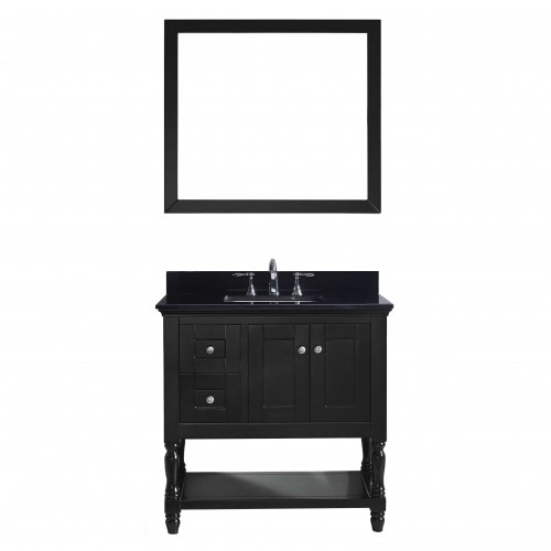 Julianna 36" Single Bathroom Vanity in Espresso with Black Galaxy Granite Top and Square Sink with Mirror